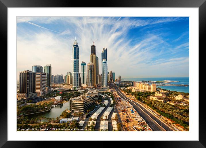 UAE Dubai Sheikh Zayed road skyscrapers offices condominiums  Framed Mounted Print by Spotmatik 