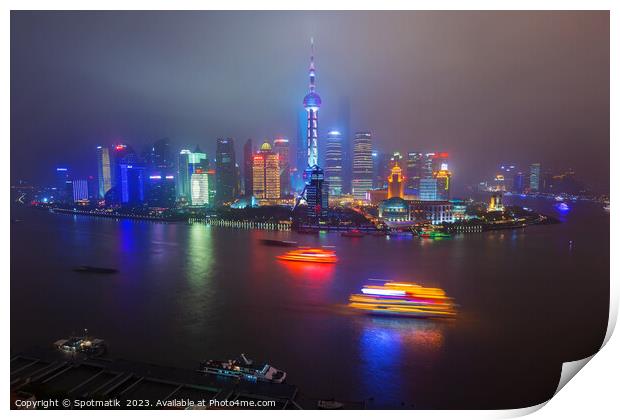 Illuminated Huangpu River Shanghai and Oriental Pe Print by Spotmatik 