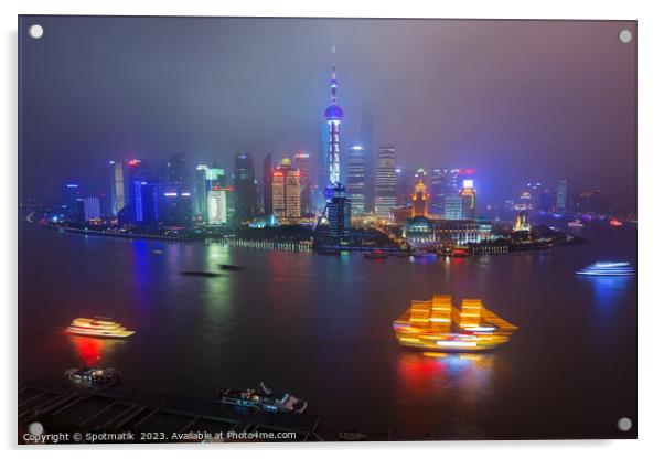 Shanghai Oriental Pearl Tower tourist boats Huangp Acrylic by Spotmatik 