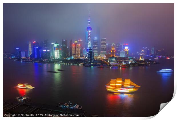 Shanghai Oriental Pearl Tower tourist boats Huangp Print by Spotmatik 
