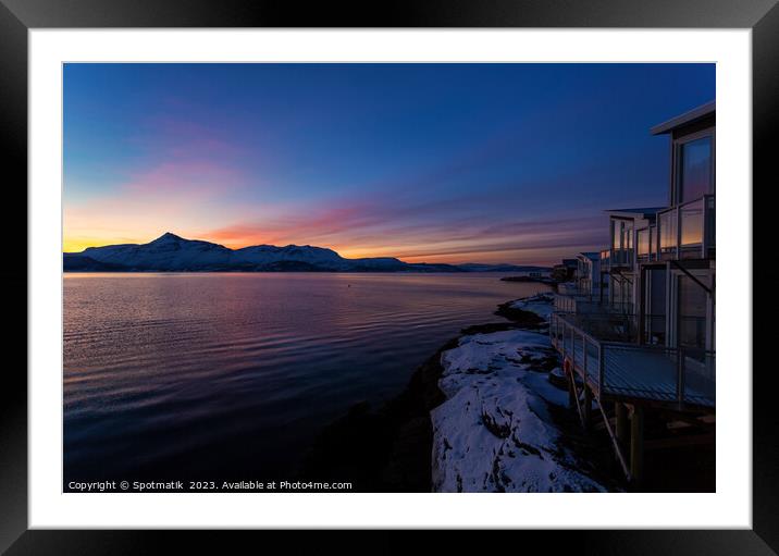 Norway Scandinavia sunset over Fjord travel tourist resort  Framed Mounted Print by Spotmatik 