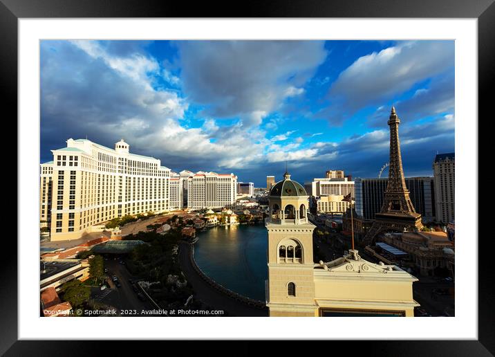 Sunset Bellagio Luxury Resort Hotel Las Vegas  Framed Mounted Print by Spotmatik 