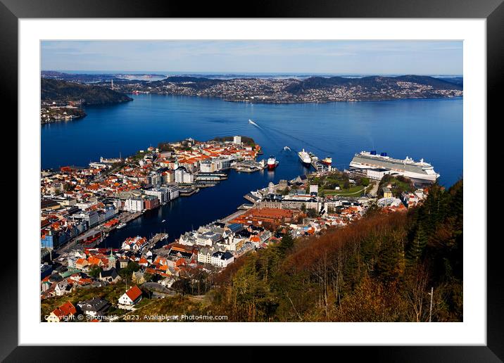 View of Bergen harbor cruise ship terminal Norway  Framed Mounted Print by Spotmatik 