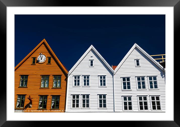 View of Bryggen Bergen Old wooden buildings Norway Framed Mounted Print by Spotmatik 