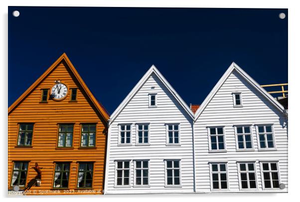 View of Bryggen Bergen Old wooden buildings Norway Acrylic by Spotmatik 