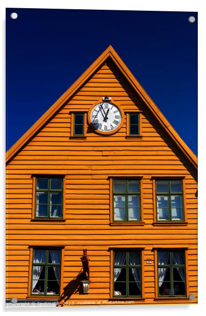 Bergen historical buildings in Vagen harbor Norway Europe Acrylic by Spotmatik 