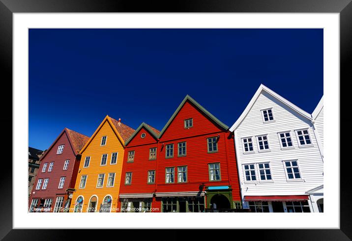 View of Bryggen Bergen famous wooden buildings Norway Framed Mounted Print by Spotmatik 