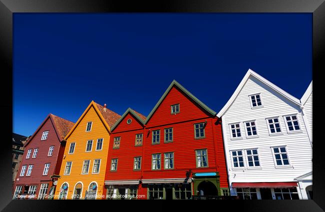View of Bryggen Bergen famous wooden buildings Norway Framed Print by Spotmatik 