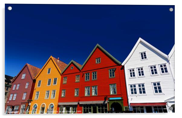 View of Bryggen Bergen famous wooden buildings Norway Acrylic by Spotmatik 