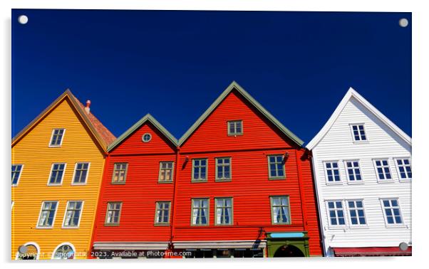 View of Bergen Hanseatic heritage commercial buildings Norway Acrylic by Spotmatik 