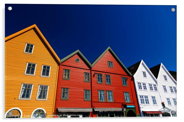 Bergen Norway a colorful wooden clad boat houses  Acrylic by Spotmatik 