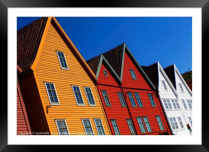 View Bryggen Bergen Old wharf traditional colorful buildings  Framed Mounted Print by Spotmatik 
