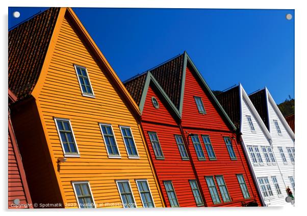 View Bryggen Bergen Old wharf traditional colorful buildings  Acrylic by Spotmatik 