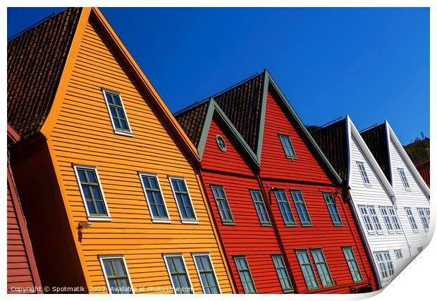 View Bryggen Bergen Old wharf traditional colorful buildings  Print by Spotmatik 