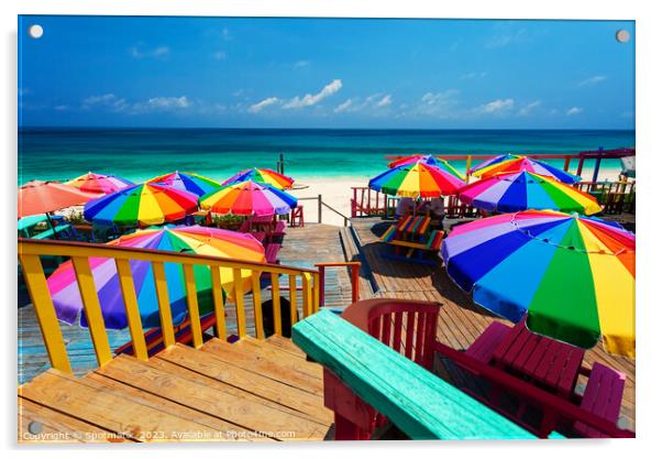Beach umbrellas in the tropical sunshine Bahamas Caribbean Acrylic by Spotmatik 