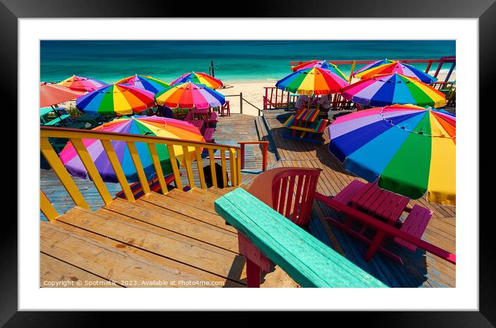 Umbrellas in the sun tropical beach Bahamas Caribbean Framed Mounted Print by Spotmatik 