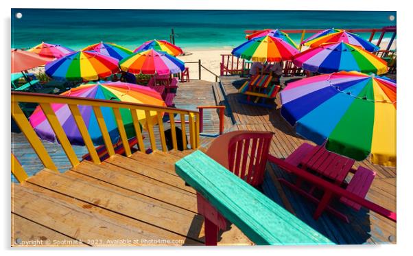Umbrellas in the sun tropical beach Bahamas Caribbean Acrylic by Spotmatik 