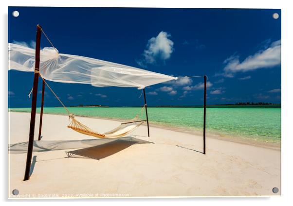 Hammock on the shoreline remote luxury paradise Island  Acrylic by Spotmatik 