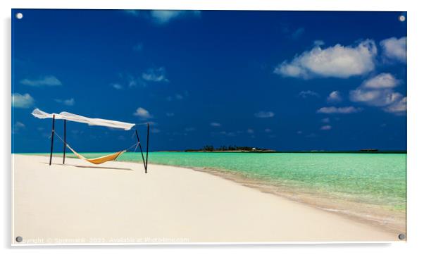 Hammock swaying in the breeze over white sands  Acrylic by Spotmatik 