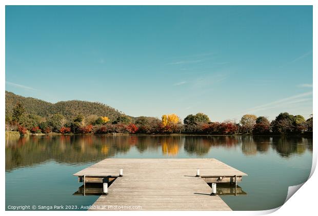 Kyoto Osawa Pond autumn scenery Print by Sanga Park