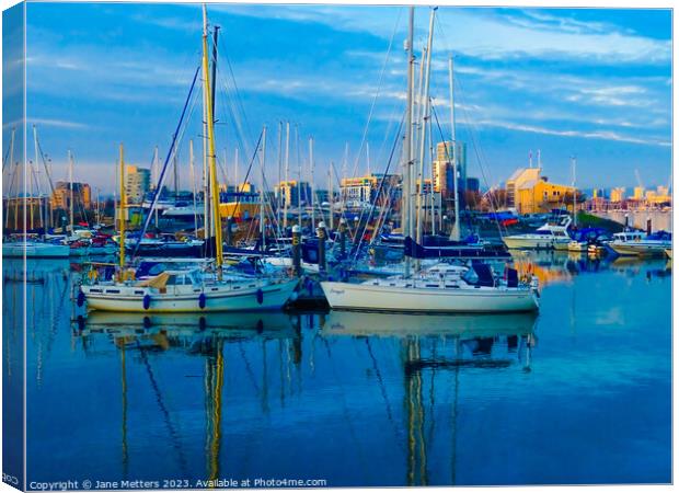 The Marina in Penarth Canvas Print by Jane Metters