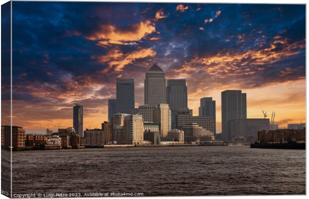 Panoramic skyline of Canary Wharf,  from Limehouse Canvas Print by Luigi Petro