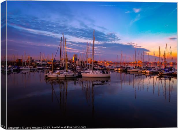 Sun Setting over the Marina  Canvas Print by Jane Metters