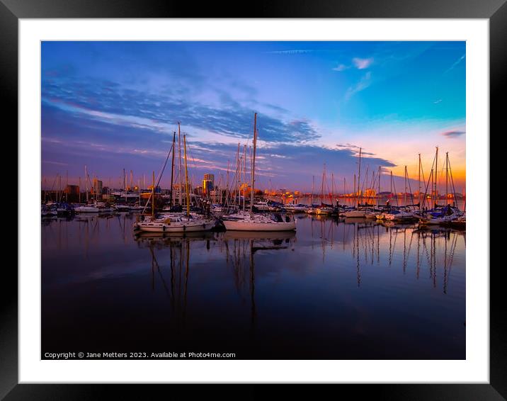 Sun Setting over the Marina  Framed Mounted Print by Jane Metters