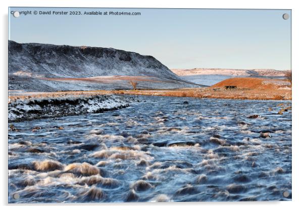 The River Tees and Cronkley Fell in Winter, Teesdale, UK Acrylic by David Forster