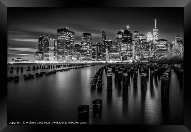 Manhattan Skyline in the evening | Monochrome Framed Print by Melanie Viola