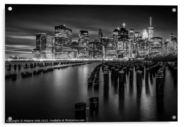 Manhattan Skyline in the evening | Monochrome Acrylic by Melanie Viola