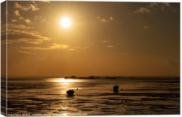 Southend Pier sunset  Canvas Print by Rob Hawkins