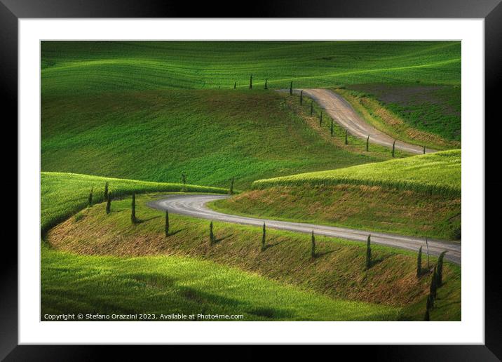 Monteroni d'Arbia, road in the countryside. Tuscany, Italy Framed Mounted Print by Stefano Orazzini