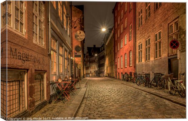 the alleyway Magstræde in Copenhagen at night  Canvas Print by Stig Alenäs