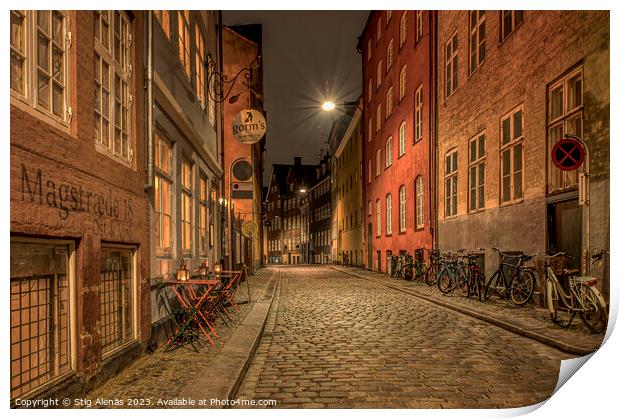 the alleyway Magstræde in Copenhagen at night  Print by Stig Alenäs