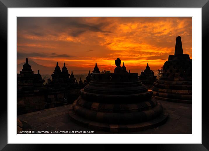 View at sunrise of Borobudur religious temple Java  Framed Mounted Print by Spotmatik 