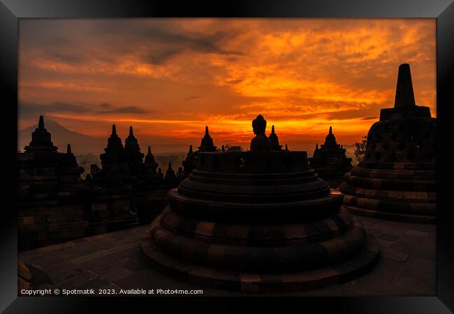 View at sunrise of Borobudur religious temple Java  Framed Print by Spotmatik 