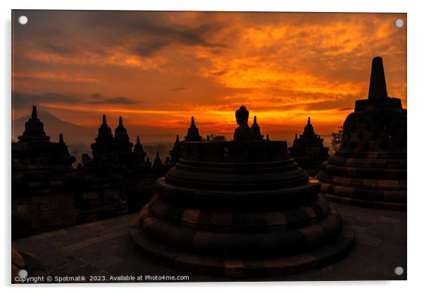 View at sunrise of Borobudur religious temple Java  Acrylic by Spotmatik 