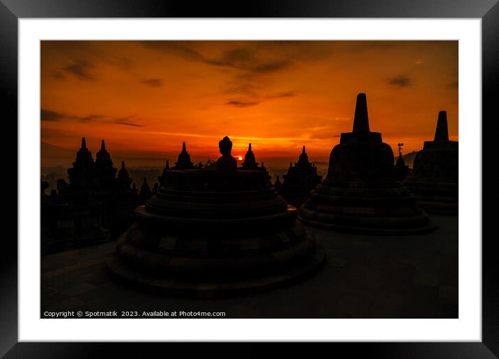 Sunrise over Borobudur a religious ruined temple Java  Framed Mounted Print by Spotmatik 