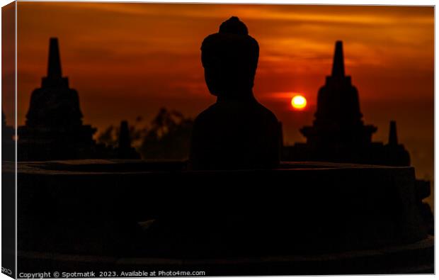 Early morning view sunrise Borobudur religious temple Java Canvas Print by Spotmatik 