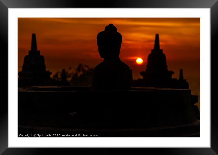 Early morning view sunrise Borobudur religious temple Java Framed Mounted Print by Spotmatik 