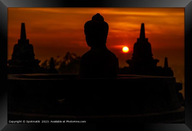 Early morning view sunrise Borobudur religious temple Java Framed Print by Spotmatik 