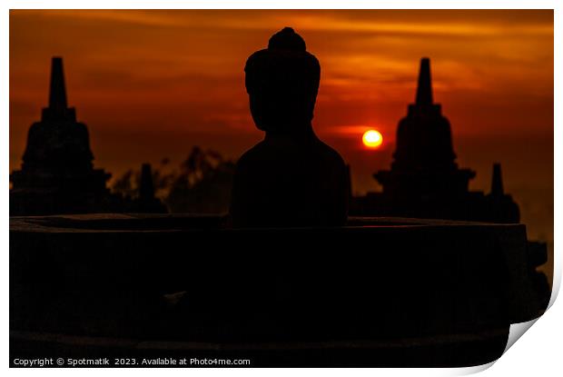 Early morning view sunrise Borobudur religious temple Java Print by Spotmatik 