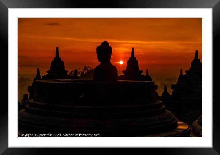 Java Borobudur temple at sunrise Buddhism and Hinduism  Framed Mounted Print by Spotmatik 