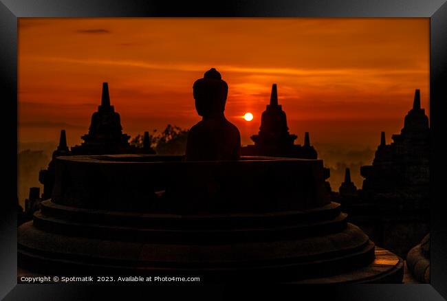 Java Borobudur temple at sunrise Buddhism and Hinduism  Framed Print by Spotmatik 