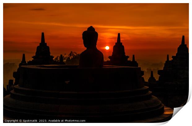 Java Borobudur temple at sunrise Buddhism and Hinduism  Print by Spotmatik 