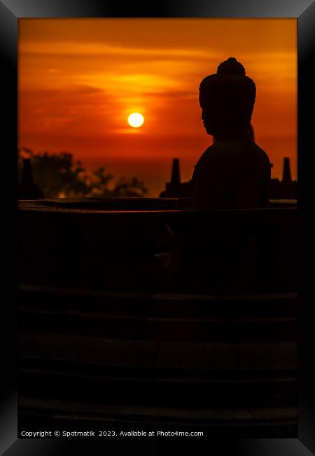 Silhouette at sunrise Borobudur religious temple Java Indonesia Framed Print by Spotmatik 