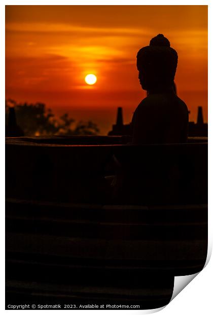 Silhouette at sunrise Borobudur religious temple Java Indonesia Print by Spotmatik 