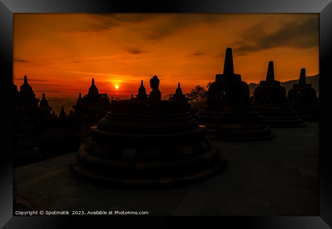 Early morning view at sunrise Borobudur religious temple  Framed Print by Spotmatik 