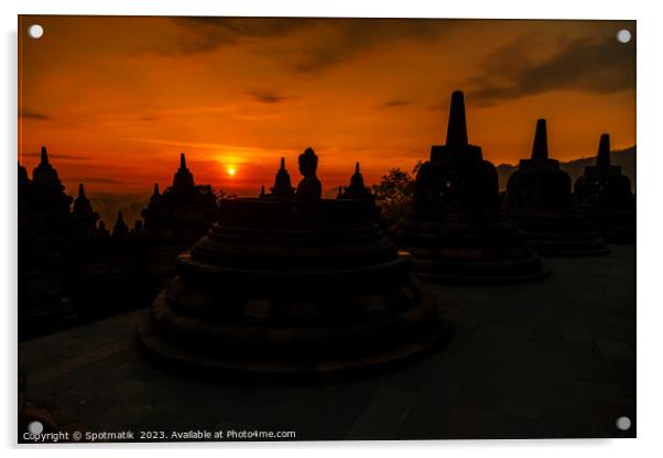 Early morning view at sunrise Borobudur religious temple  Acrylic by Spotmatik 